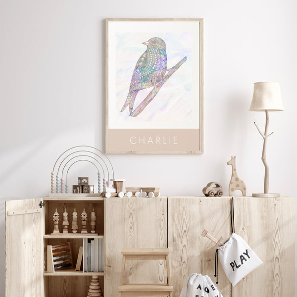 Bird Children's Personalised Wall Art | Blush