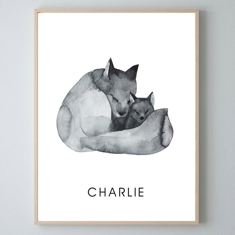 Mother & Baby Fox Children's Personalised Wall Art