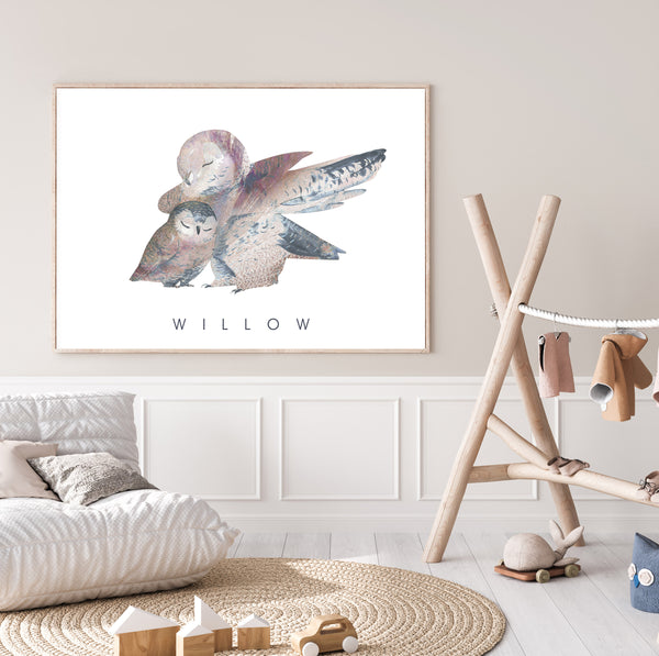 Mother & Baby Owl Children's Personalised Wall Art